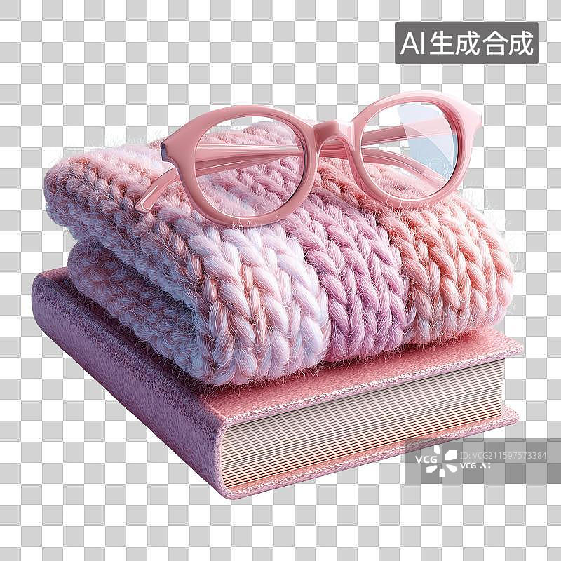 【AI数字艺术】针织书和眼镜毛线组图片素材
