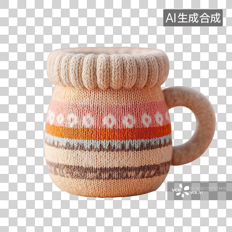 【AI数字艺术】针织咖啡杯毛线纤维图片素材