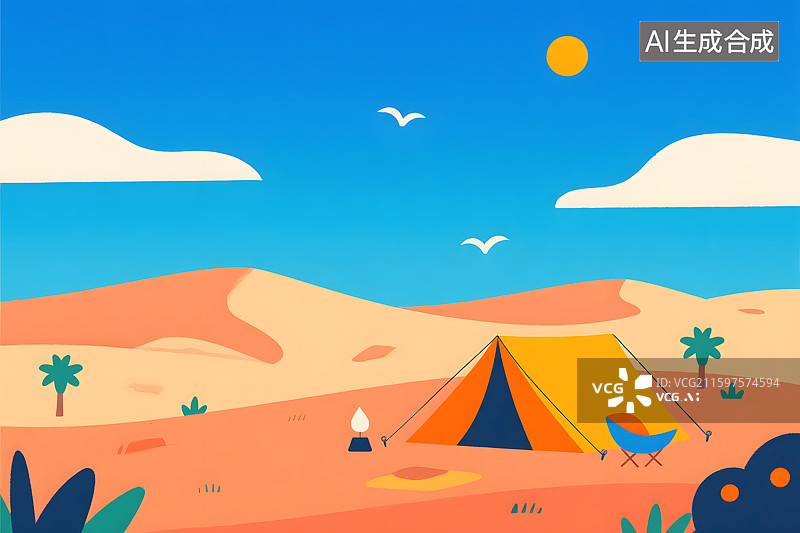 【AI数字艺术】沙漠日落露营场景图片素材