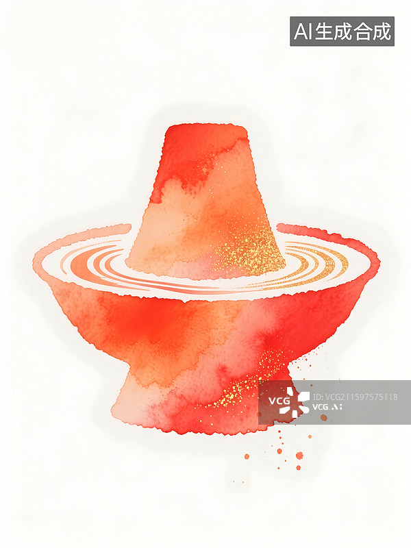 【AI数字艺术】白色背景上的火锅水墨轮廓图标图片素材