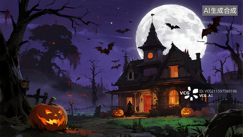 【AI数字艺术】万圣节月夜秘境图片素材