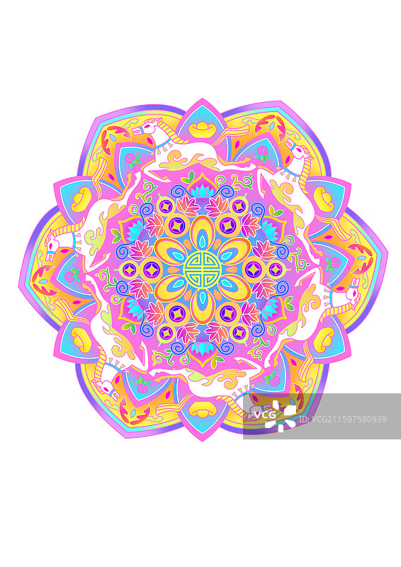 禄马交驰宝相花紫色图片素材