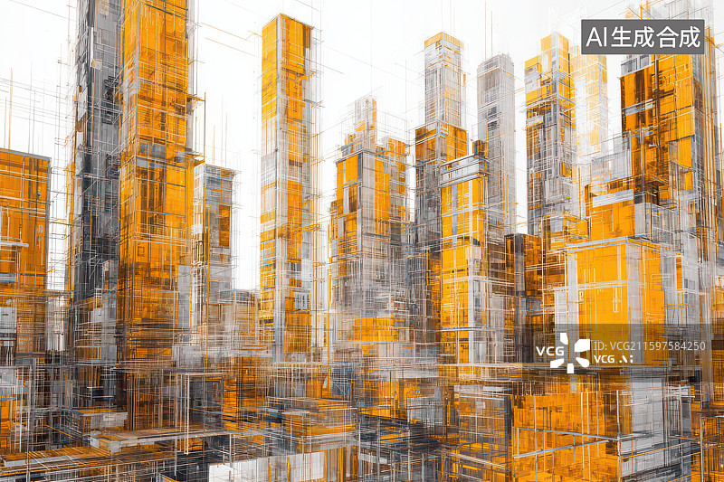 【AI数字艺术】金色都市高楼剪影现代建筑天际线图片素材