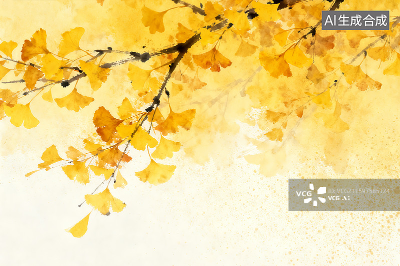 【AI数字艺术】深秋金黄色的落叶 黄色秋天的秋叶 秋天节气海报背景 霜降 立冬 银杏树 梧桐树 枫叶图片素材