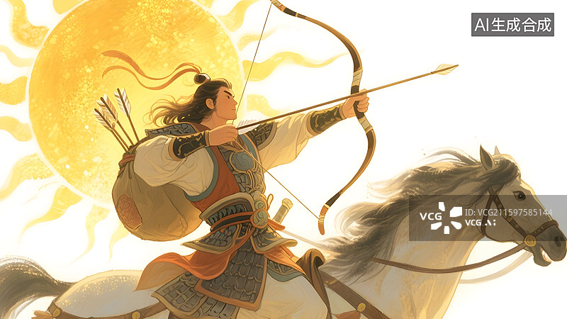 【AI数字艺术】中国古代神话传说女娲造人后羿射日夸父追日插画图片素材