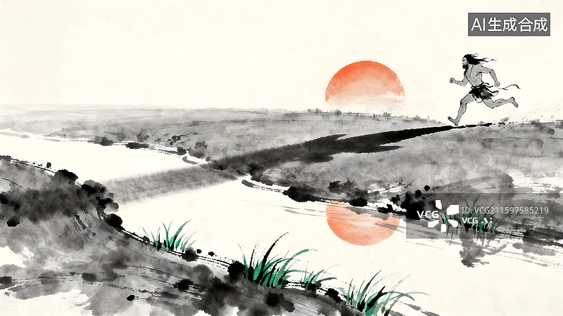【AI数字艺术】中国古代神话传说女娲造人后羿射日夸父追日插画图片素材