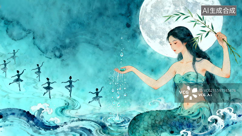 【AI数字艺术】中国古代神话传说女娲造人后羿射日夸父追日插画图片素材