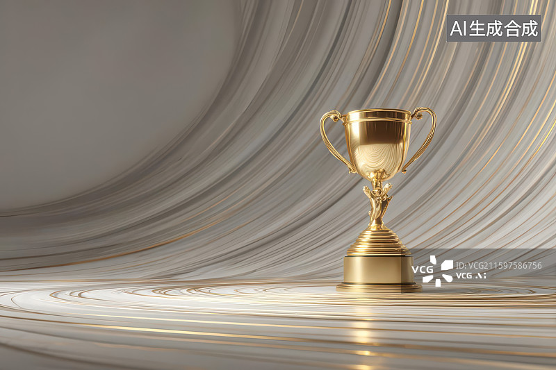 【AI数字艺术】金色奖杯水面涟漪光影梦幻荣誉图图片素材