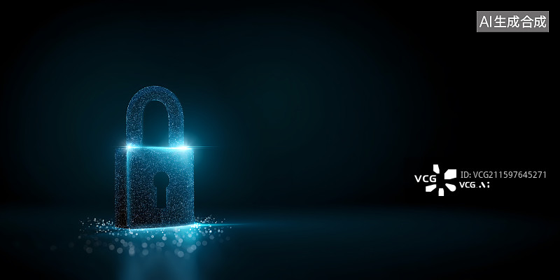 【AI数字艺术】科技感锁具结合数字加密与光影，呈现网络数据安全防护画面。图片素材