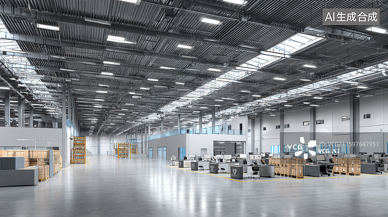 【AI数字艺术】现代化工业厂房内部图片素材