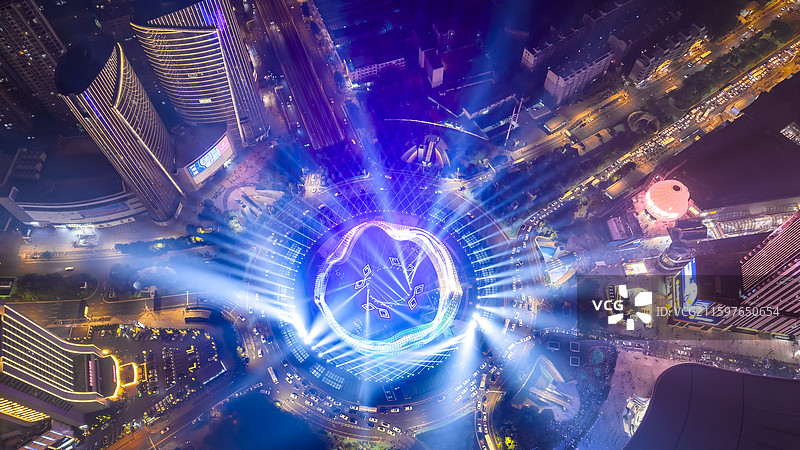 武汉光谷春晚灯光秀十一国庆节灯光表演图片素材