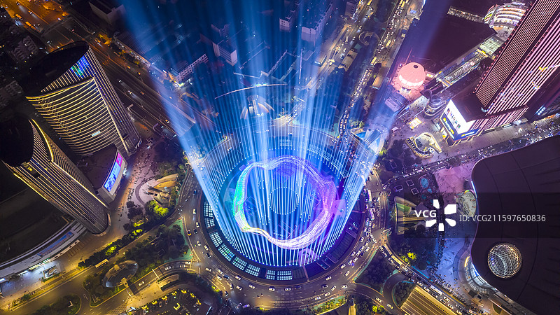 武汉光谷春晚灯光秀十一国庆节灯光表演图片素材