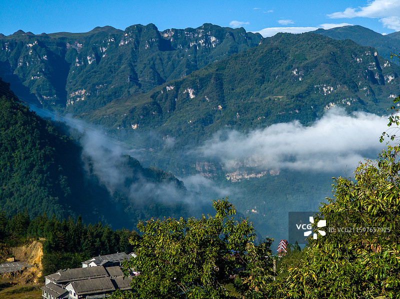 云南省昭通市大关县黄连河瀑布公园风光图片素材