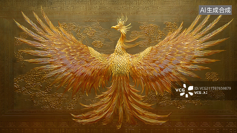 【AI数字艺术】金雕凤凰的华丽身姿图片素材
