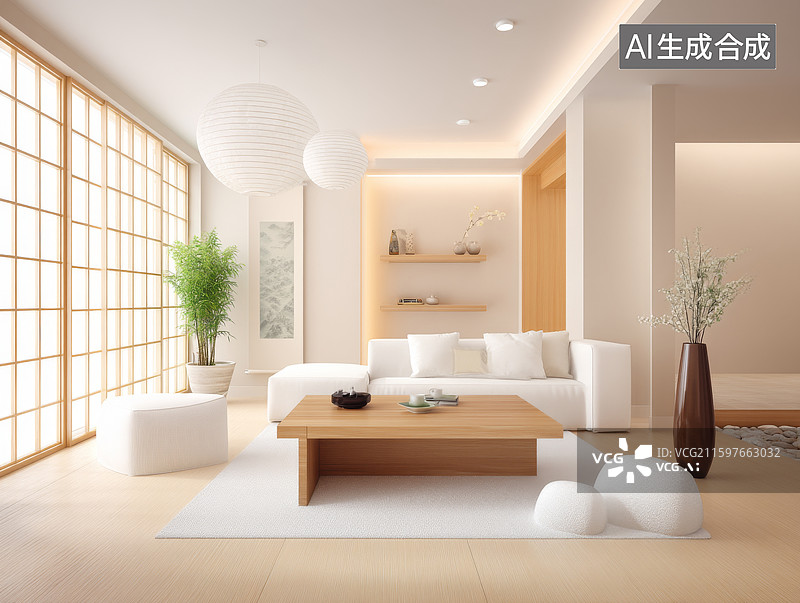 【AI数字艺术】现代日式客厅设计图片素材