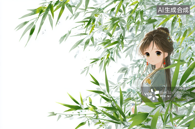 【AI数字艺术】竹林中一袭古装的女子图片素材