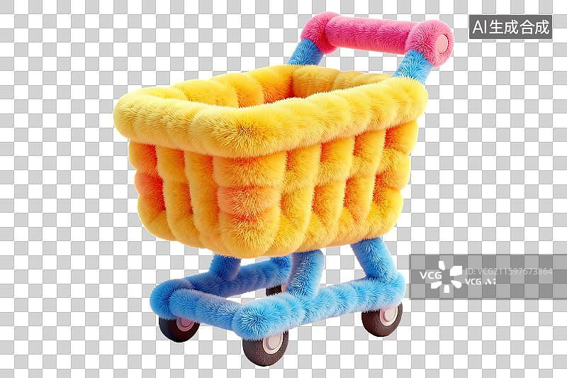 【AI数字艺术】购物车双十一双十二618年终好价节购物节狂欢节电商促销弹窗促销设计素材3D毛茸茸毛绒毛线质感膨胀风格图片素材