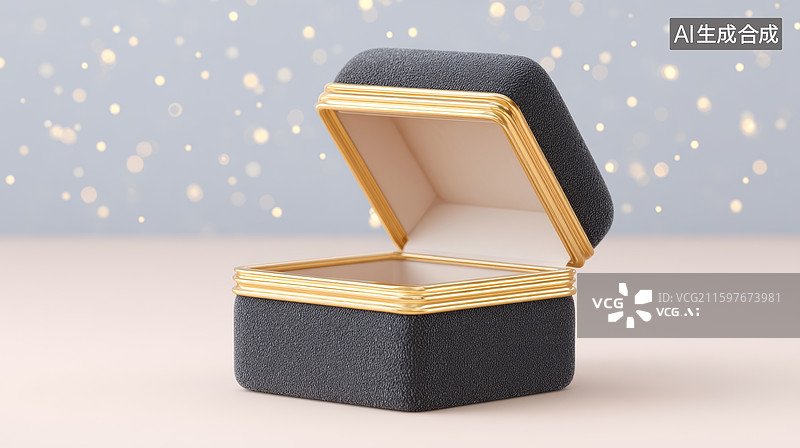 【AI数字艺术】打开的黑色金边首饰盒图片素材