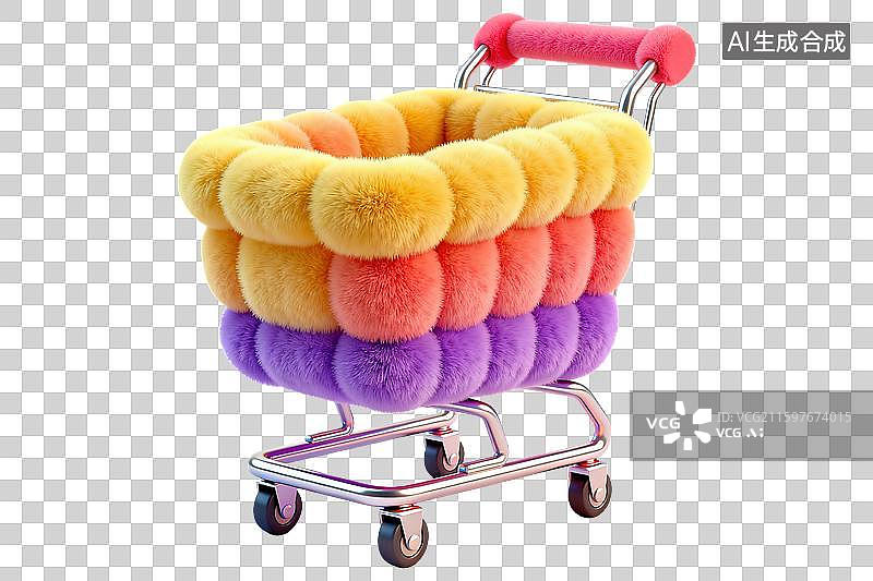 【AI数字艺术】购物车双十一双十二618年终好价节购物节狂欢节电商促销弹窗促销设计素材3D毛茸茸毛绒毛线质感膨胀风格图片素材