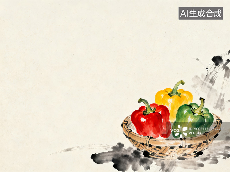 【AI数字艺术】传统国画风格的彩椒图图片素材