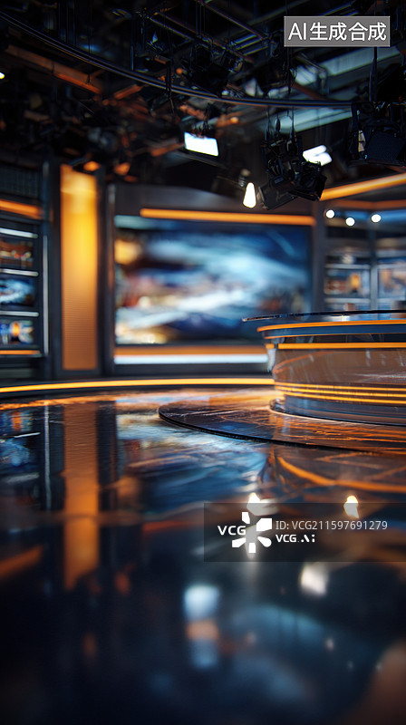 【AI数字艺术】现代化新闻演播室内部图片素材
