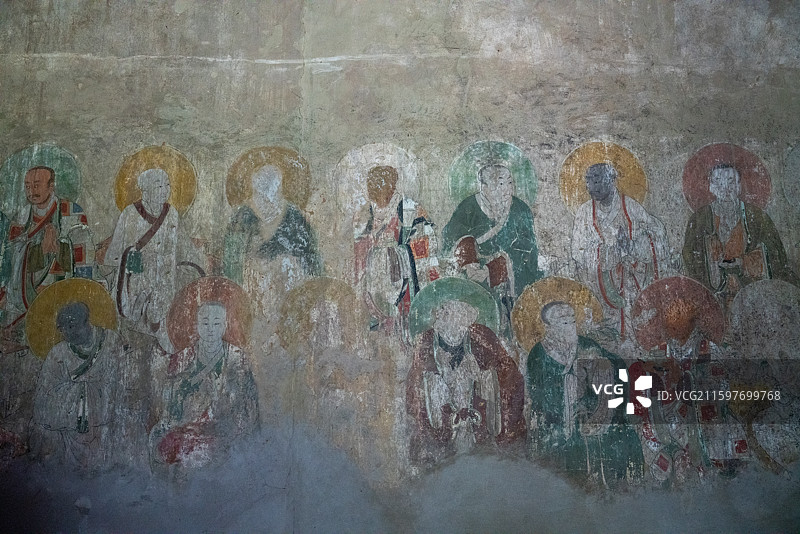 山西五台山佛光寺文殊殿五百罗汉壁画图片素材