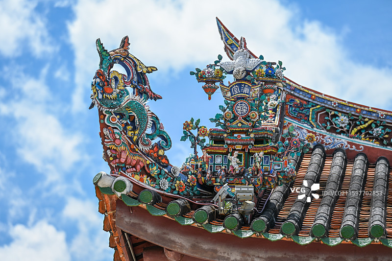 马来西亚槟城龙山堂邱公司剪瓷雕图片素材