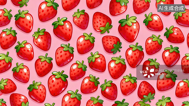 【AI数字艺术】卡通草莓无缝图案背景图片素材
