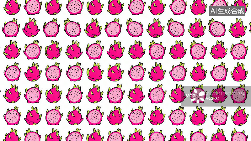【AI数字艺术】卡通水果火龙果无缝图案背景图片素材