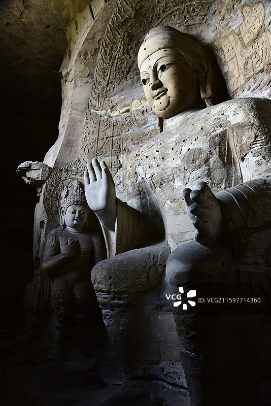 山西省大同云冈石窟北魏佛像图片素材