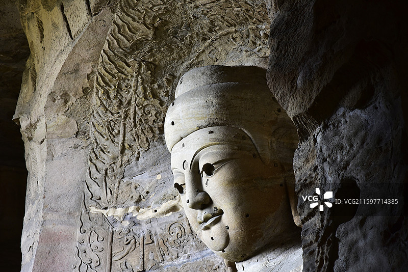 山西省大同云冈石窟北魏佛像图片素材