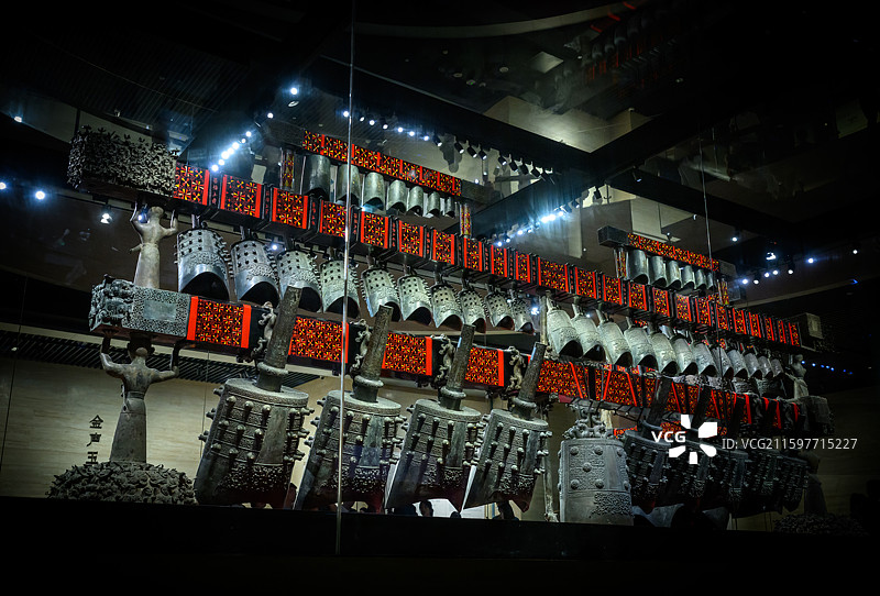 战国曾侯乙编钟，湖北省博物院展出图片素材