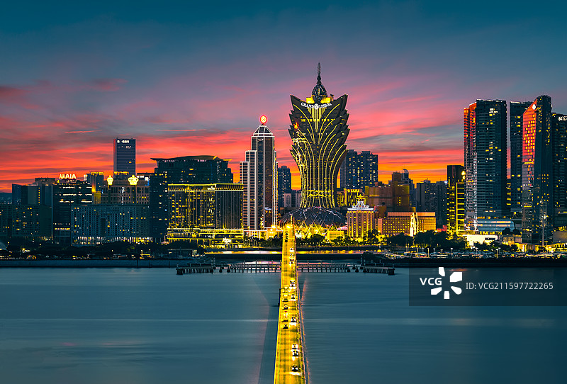 澳门夕阳蓝调晚霞夜景图片素材
