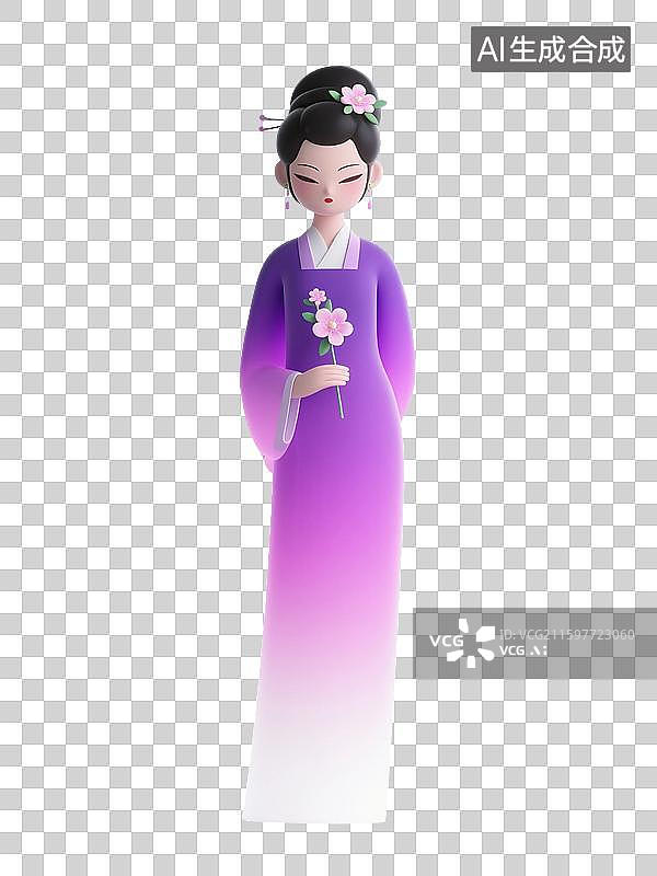 【AI数字艺术】3D渲染，古代女性，穿汉服的女性，传统服装，古装汉服，仕女图，免抠元素图片素材