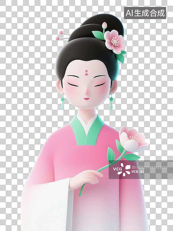 【AI数字艺术】3D渲染，古代女性，穿汉服的女性，传统服装，古装汉服，仕女图，免抠元素图片素材