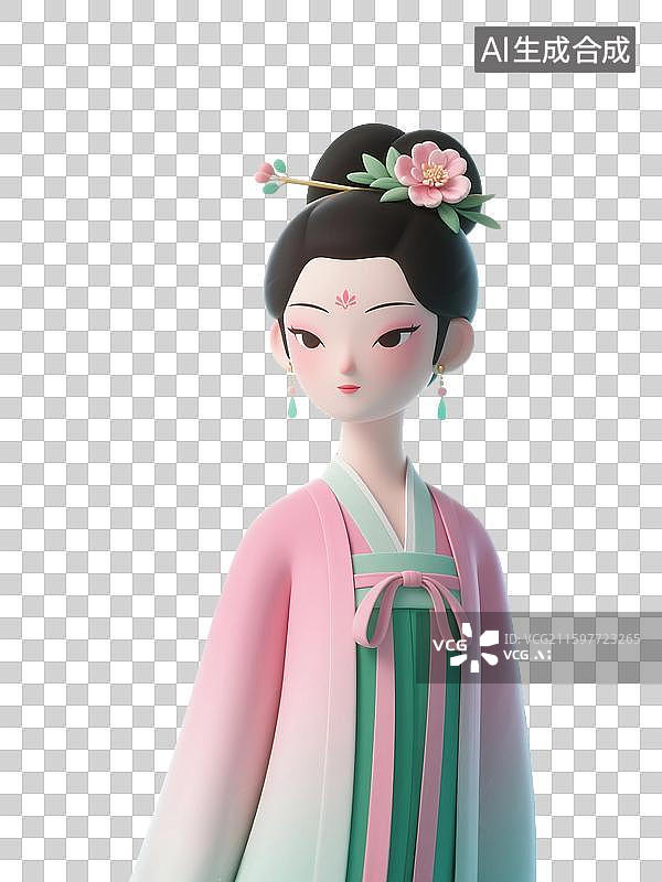 【AI数字艺术】3D渲染，古代女性，穿汉服的女性，传统服装，古装汉服，仕女图，免抠元素图片素材