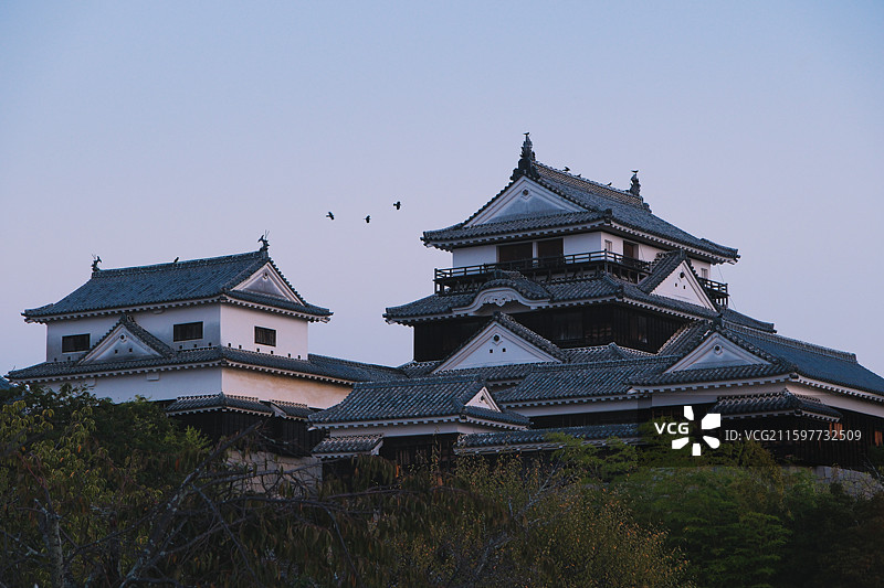 日本爱媛县松山市，清朝时分的松山城图片素材