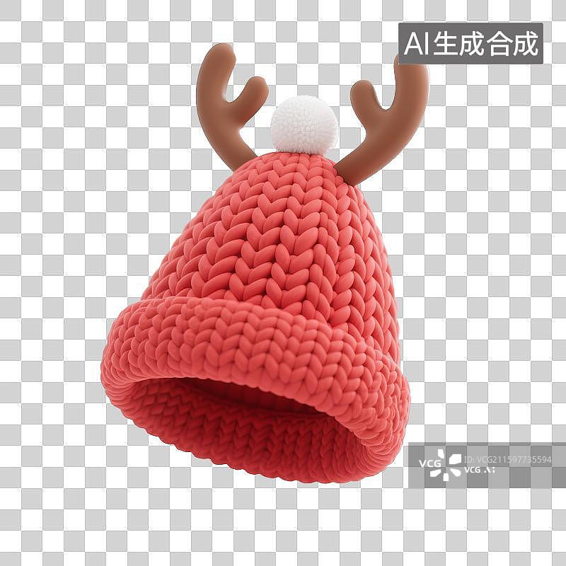 【AI数字艺术】3D针织风：圣诞帽带鹿角 节日可爱形象图图片素材