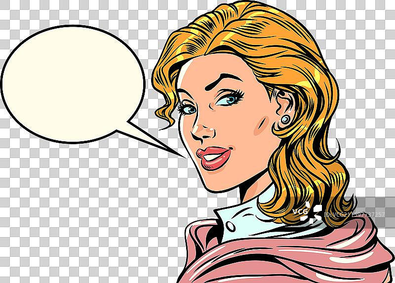 流行艺术复古风格，一位女性正看着你并对你说话图片素材