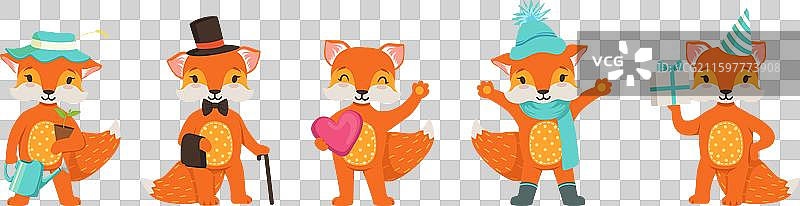 可爱的红狐狸角色，做出不同的动作图片素材