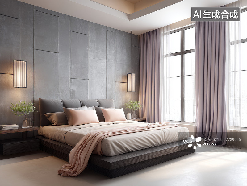 【AI数字艺术】现代简约卧室设计图片素材