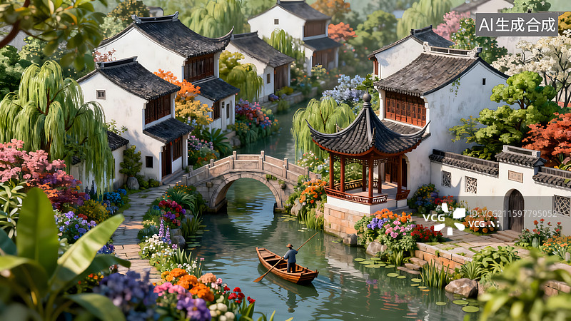 【AI数字艺术】江南水乡微缩景观图片素材