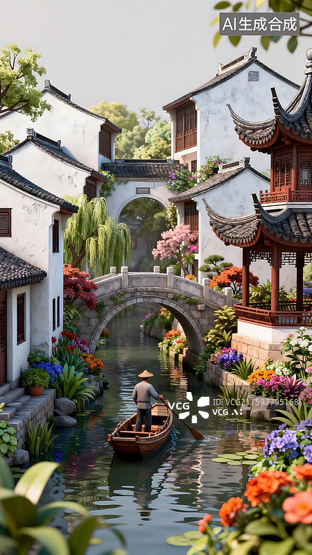 【AI数字艺术】江南水乡微缩景观图片素材