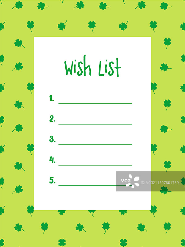 可打印的愿望清单模板，三叶草背景图片素材