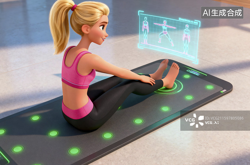 【AI数字艺术】女性使用虚拟界面健身图片素材