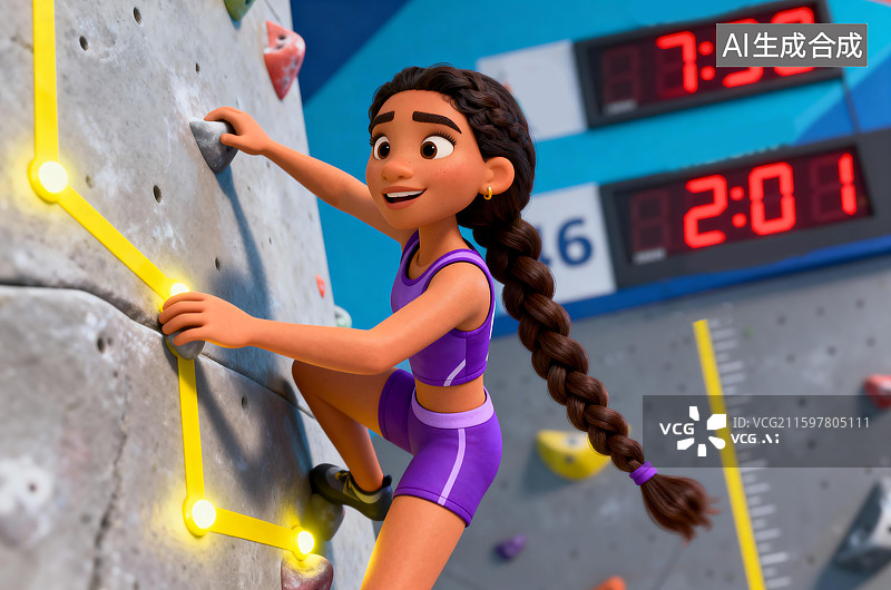 【AI数字艺术】动画女孩攀岩竞技场景图片素材