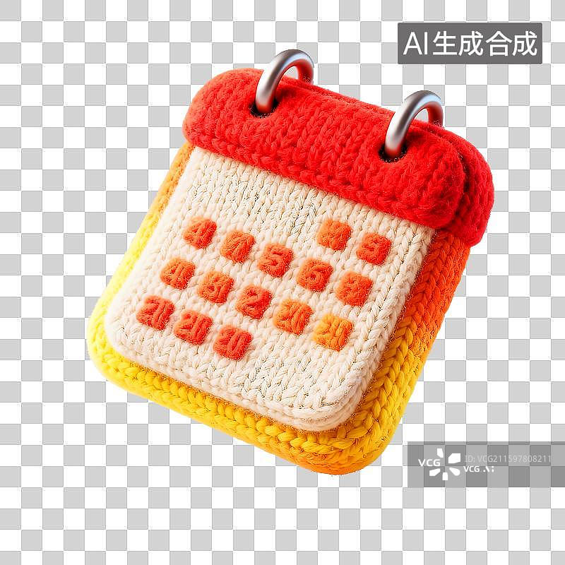 【AI数字艺术】毛线编织毛绒绒卡通可爱的日历图标免扣元素图片素材