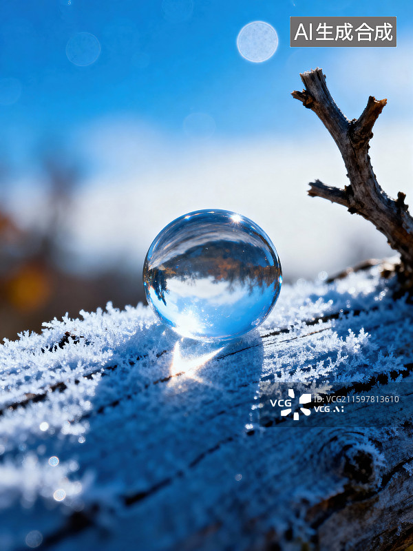 【AI数字艺术】冰晶球映照冬日雪景图片素材