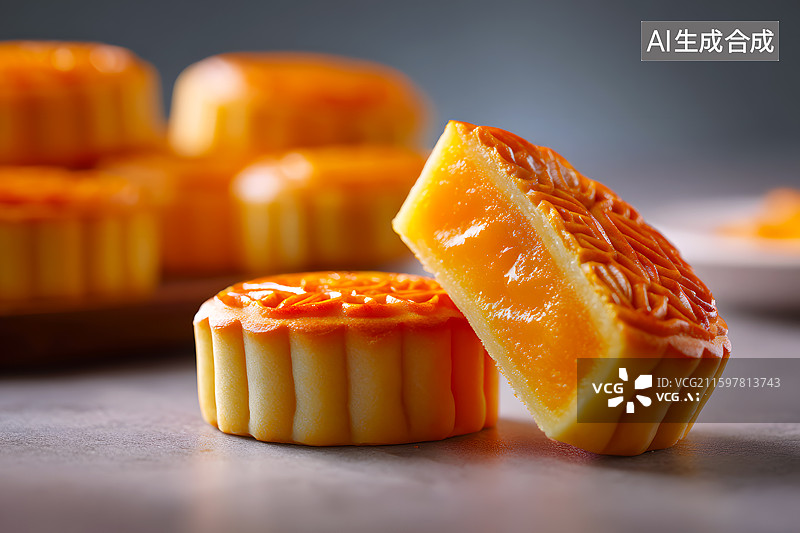 【AI数字艺术】茶盘上放着中秋美食月饼图片素材