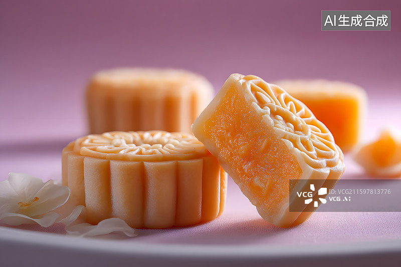 【AI数字艺术】茶盘上放着中秋美食月饼图片素材